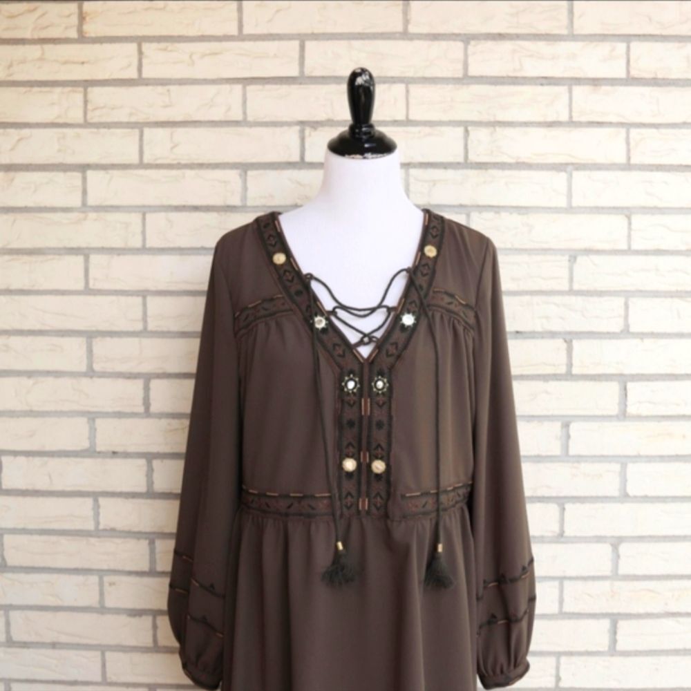 Gibson Latimer Boho Hippie Dress Embroidered L New